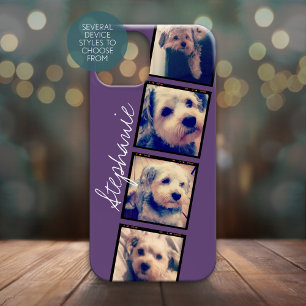 Instagram Collage - 4 foto's paarse achtergrond iPhone 15 Pro Max Hoesje