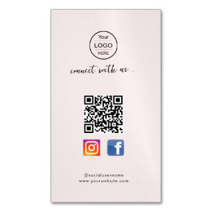Instagram Facebook QR-code   Roze visitekaartje fo Magnetisch Visitekaartje