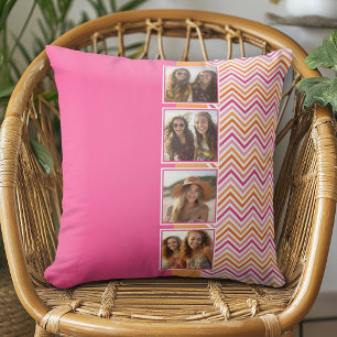 Instagram Foto Collage Hot Pink Oranje Chevrons Kussen