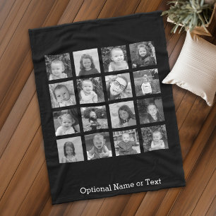 Instagram fotocollage - tot 16 foto's zwart fleece deken