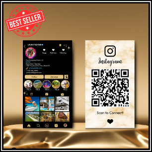 Instagram LUXURY Geel & Zwart Marmer Agate QR  Visitekaartje
