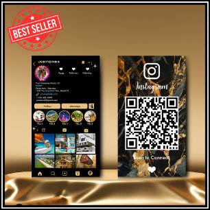 Instagram LUXURY Goud & Zwarte Marmer Agate QR  Visitekaartje