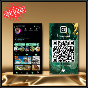 Instagram LUXURY Groen & Zwart Marmer Agate QR Visitekaartje