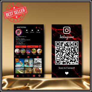 Instagram LUXURY Rood & Zwart Marmer Agate QR Visitekaartje