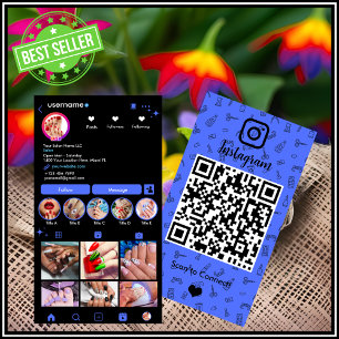 Instagram Nagelsalon Blauw Social Media QR Code Visitekaartje