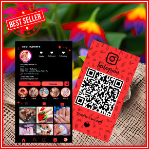Instagram Nagelsalon Rood Social Media QR Code Visitekaartje