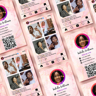 Instagram POST Visagist Roze Marmer QR Code Visitekaartje