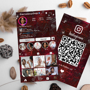 Instagram Rustic Metallic Rode QR Code Social Medi Visitekaartje