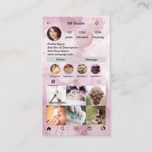 Instagram Visitekaartjes, influencer, estheticus Visitekaartje (Voorkant)