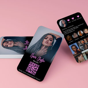 Instagram Vlecht Haar Heet Roze En Zwart QR Code Visitekaartje