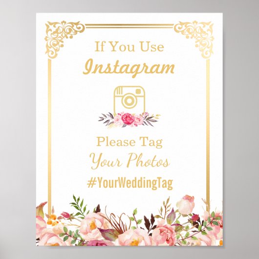 Instagram Weddenschap |  Lijst Floral Poster (Voorkant)