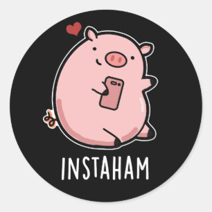 Instaham Funny Social Media Pig. Dark BG Ronde Sticker