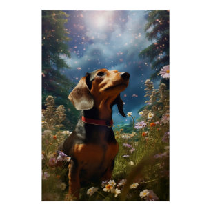 Installatie Art Dachshund Een weide verkennen Perfect Poster