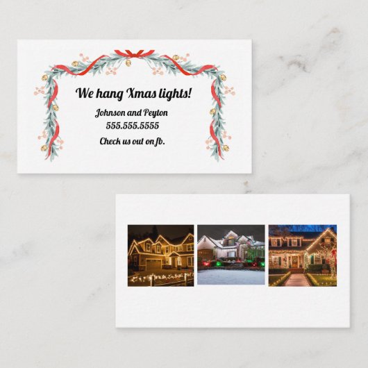 Installation des feux de Noël cartes de visite (Devant / Derrière)