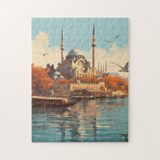 Instanbul Bosphorus Kustreis Kunst Vintage Jigsa Legpuzzel
