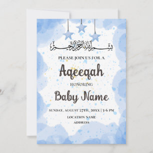 Instant Blue Aqeeqah Aqiqah Uitnodigingskaart Kaart