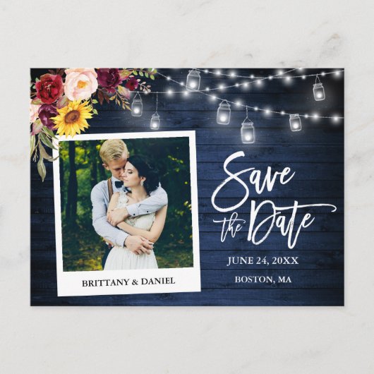 Instant Camera Bloemenpotten Blauw Hout De datum o Briefkaart (Voorkant)