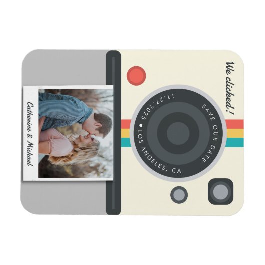 Instant Camera Couple Photo Date Location Unieke Magneet (Horizontaal)