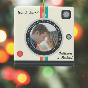 Instant Camera Couple Photo First Kerstmis Keramisch Ornament