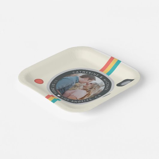 Instant Camera Couple Photo Unique Wedding Papieren Bordje (Gebogen)