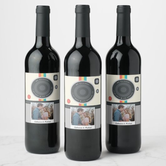 Instant Camera Couple Photo Unique Wedding Wijn Etiket (Flessen)