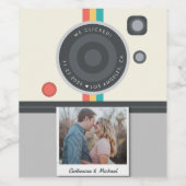 Instant Camera Couple Photo Unique Wedding Wijn Etiket (Enkel label)