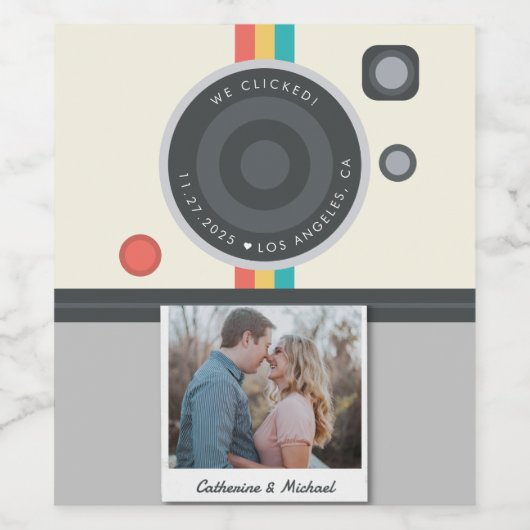 Instant Camera Couple Photo Unique Wedding Wijn Etiket (Enkel label)