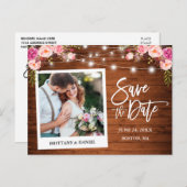 Instant Camera Hout Roze Bloemen Save The Date Briefkaart (Voorkant / Achterkant)