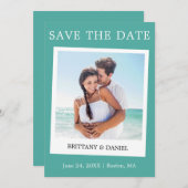 Instant Camera Style Couple Photo Blauwgroen Save The Date (Voorkant / Achterkant)