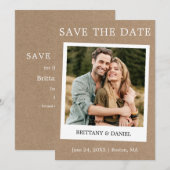 Instant Camera Style Couple Photo Kraft Save The Date (Voorkant / Achterkant)
