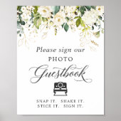 Instant Fotogastenboek Teken Witte Rozen Bloemstuk Poster (Voorkant)