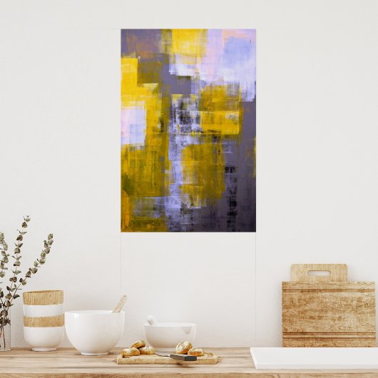 'Instant' Grey and Yellow Abstract Art Poster (Keuken)
