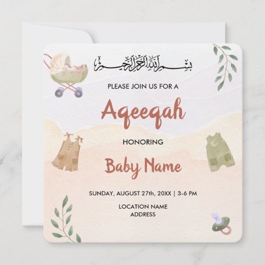 Instant Modern Boho Aqeeqah Aqiqah Nodig Kaart (Voorkant)