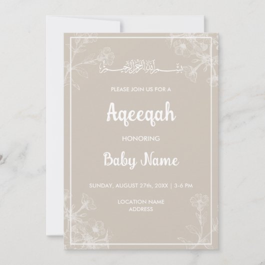 Instant Modern Floral Aqeqah uitnodiging (Voorkant)