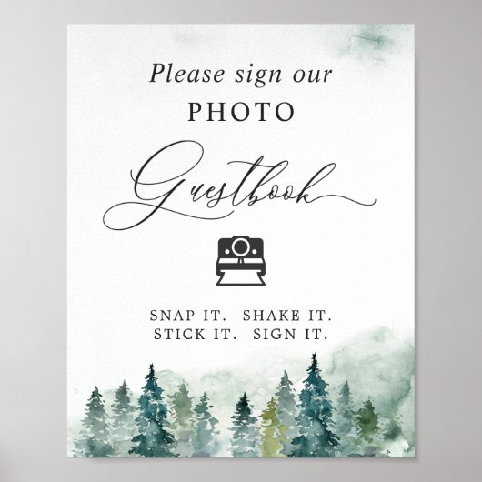 Instant Photo Guestbook Sign Forest Pine Trees Poster (Voorkant)