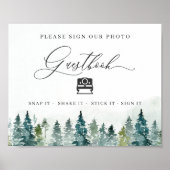 Instant Photo Guestbook Sign Winter Pine Trees Poster (Voorkant)
