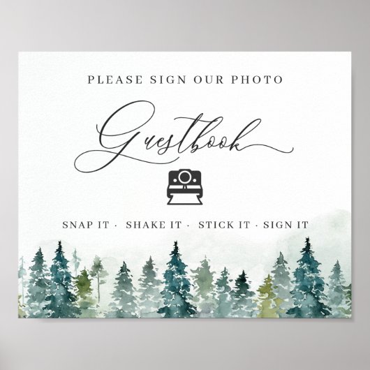 Instant Photo Guestbook Sign Winter Pine Trees Poster (Voorkant)
