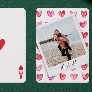 Instant Photo Hearts Monogram Poker Kaarten