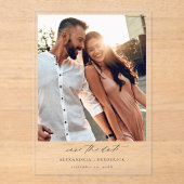 Instant Photo - Lang Wit Chic Sla de datum op Acryl Uitnodigingen (Voorkant)