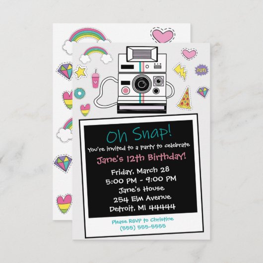 Instantané Camera Anniversaire Fête Invitation (Devant / Derrière)