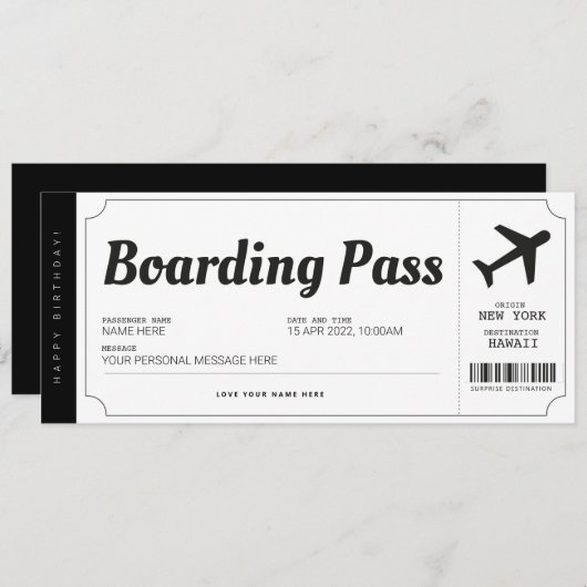 Instapassagierkaart Vliegticket Reis Kaart (Voorkant / Achterkant)