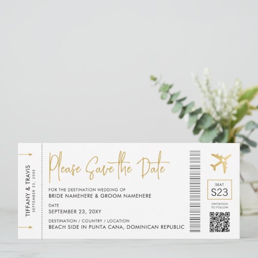 Instapkaart Bestemming Trouwdag Elegant Goud Save The Date (Staand voorkant)
