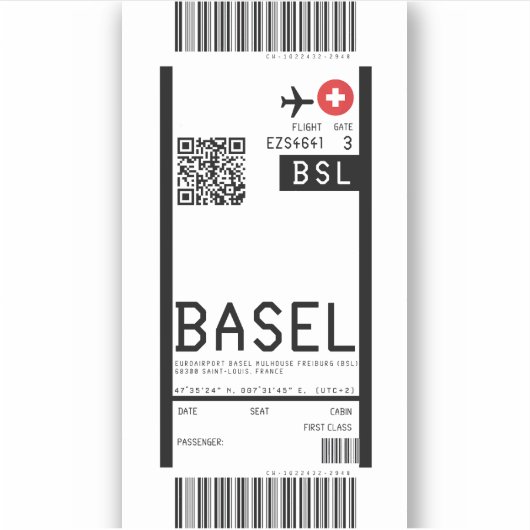 Instapkaart naar Bazel (BSL) Sticker (Voorkant)