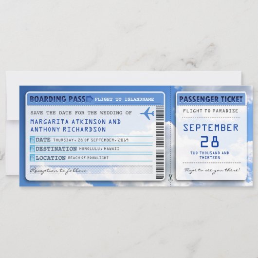 Instapkaart Sla de datumtickets op met Sky Cloud Save The Date (Voorkant)