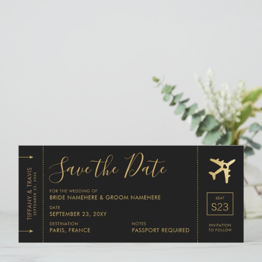 Instapkaart Spara la data Zwarte Gouden Hart Vlieg Aankondiging (Staand voorkant)