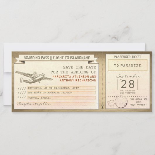 Instapkaart tickets - vintage Bewaar de datum Save The Date (Voorkant)