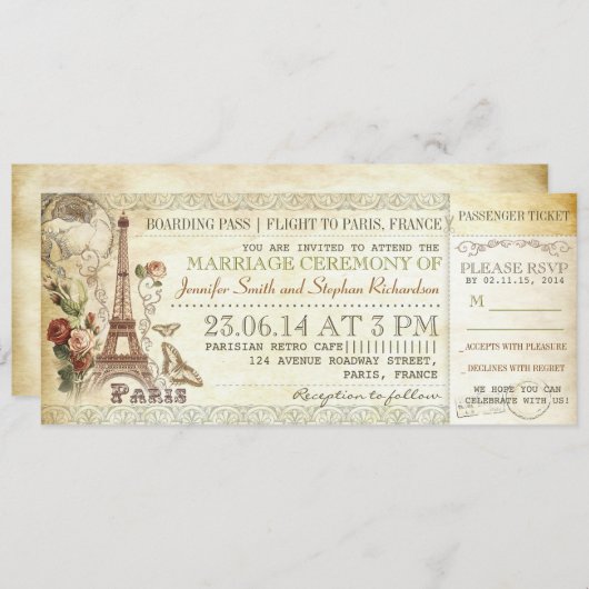 instapkaart trouwkaartjes naar PARIS Kaart (Voorkant / Achterkant)