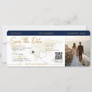 Instapkaart Vliegticket Save The Date Wedding Kaart