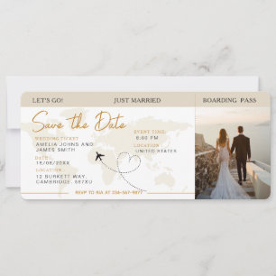 Instapkaart Vliegticket Save The Date Wedding Kaart