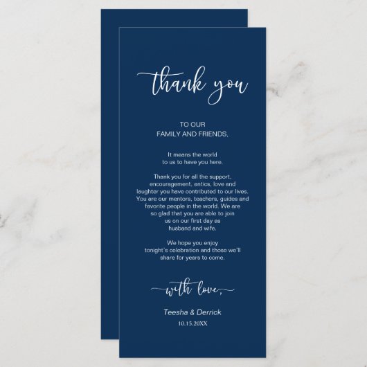 Instelling van de eetplek Dank u, Navy Blue, kaart (Voorkant / Achterkant)